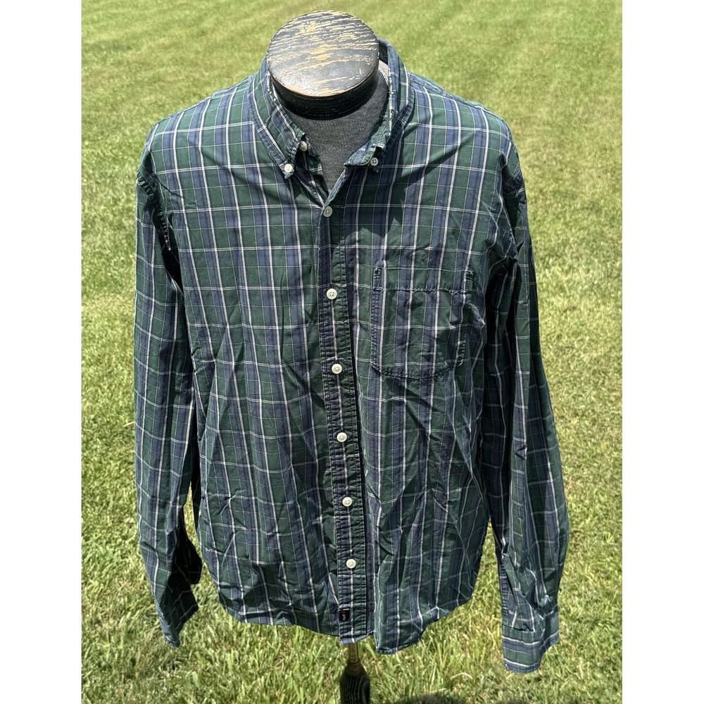 Abercrombie & Fitch Shirt Mens XL Green Plaid Muscle Fit Button Down Long Sleeve
